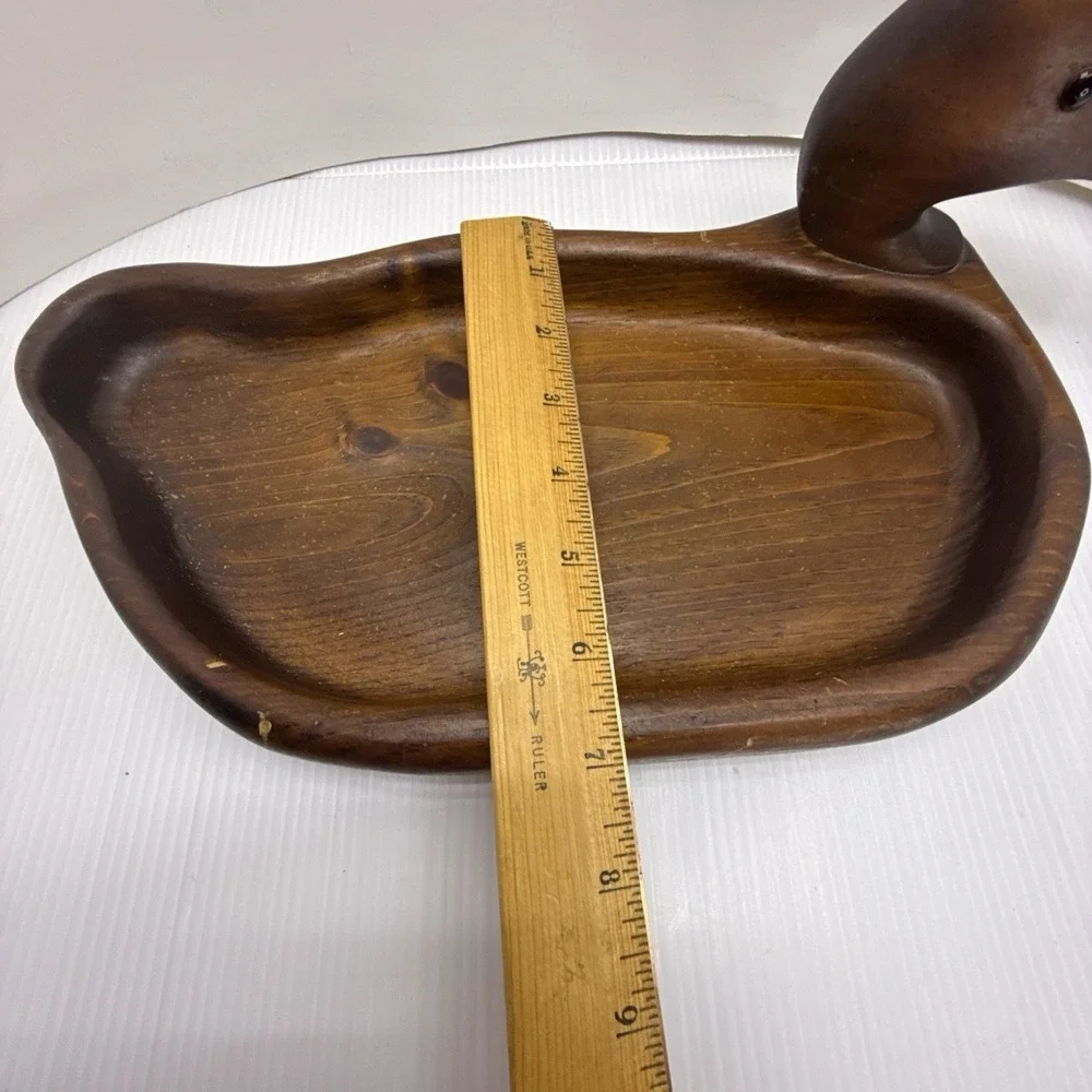 Vintage Hand Carved Wooden Duck Catchall Tray MCM Danish Modern Valet Dish 13